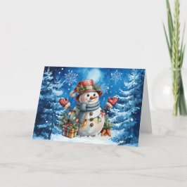 Classic Winter Blue Watercolor Snowman Blank Feiertagskarte