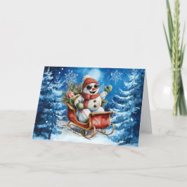 Classic Winter Blue Watercolor Snowman Blank Feiertagskarte