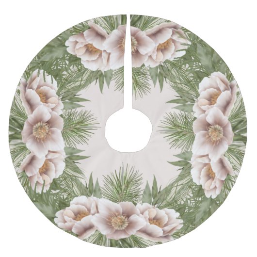Classic Winter Blush Pink Blütenrock Polyester Weihnachtsbaumdecke (Vorderseite)