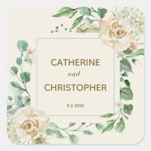 Classic Winter Floral Vow Renewal Wedding Quadratischer Aufkleber