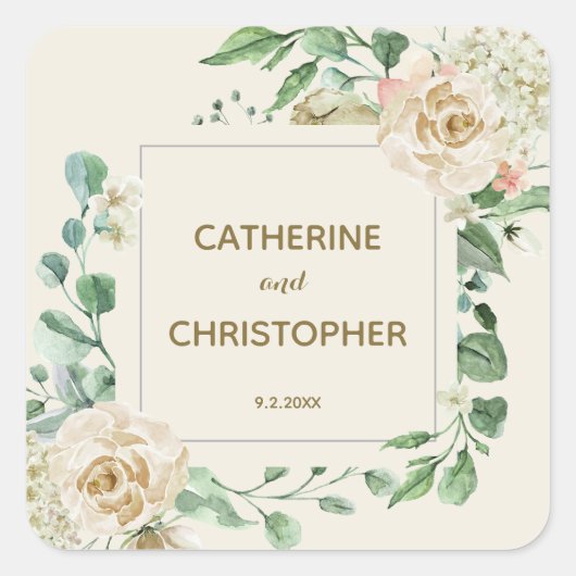Classic Winter Floral Vow Renewal Wedding Quadratischer Aufkleber (Vorderseite)