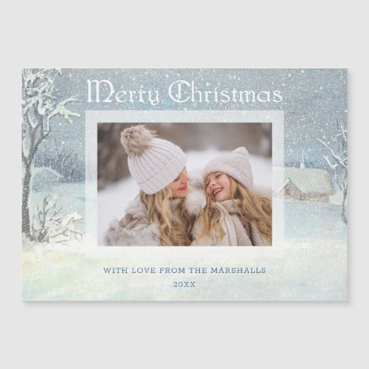 Classic Winter Frohe Weihnachts-Schnee-Foto Magnetkarte (Vorderseite)