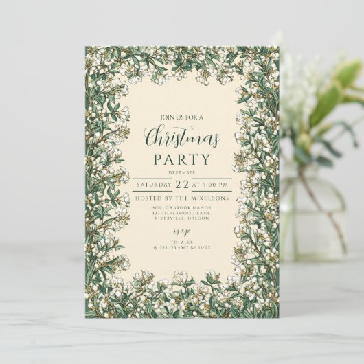 Classic Winter Greenery Weihnachten Einladung (Stehend Vorderseite)