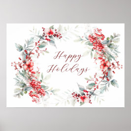 Classic Winter Holiday Berries Happy Holiday Poster