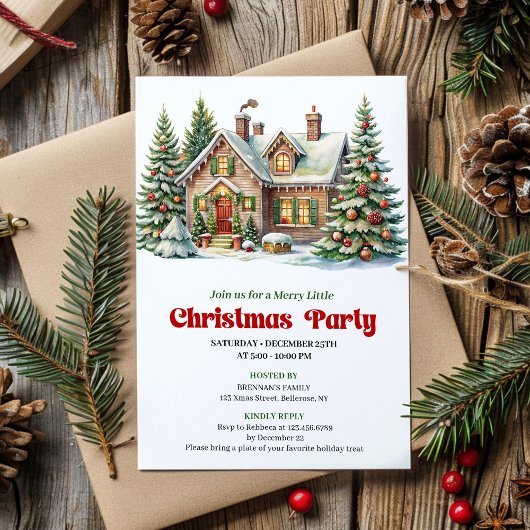 Classic Winter Scene Watercolor Christmas Invite Einladung