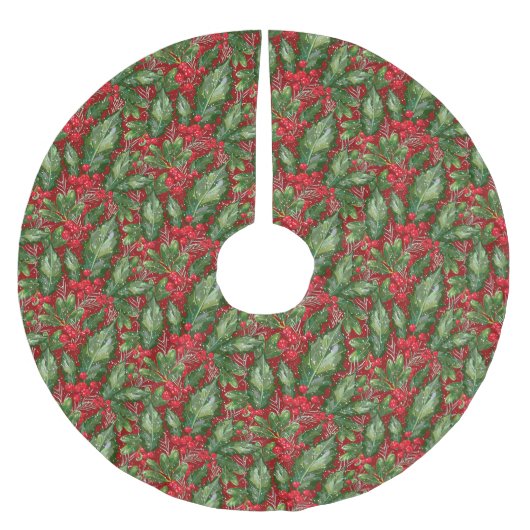 Classic Winter Snow Holly Weihnachten Polyester Weihnachtsbaumdecke (Vorderseite)