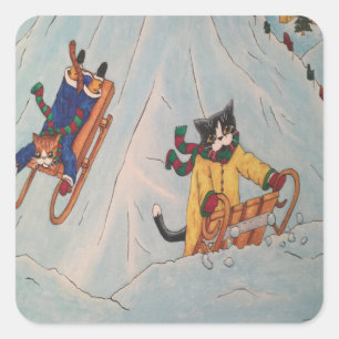 Classic Winter Weihnachtsgeschenk Katzen Rechtecki Quadratischer Aufkleber