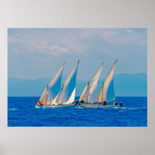 Classic wooden sailing boats in a race, Spetses i Poster