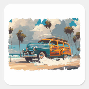 Classic Woody Wagon Quadratischer Aufkleber