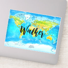 Classic World Map, Trip & Travel Name Tag Aufkleber