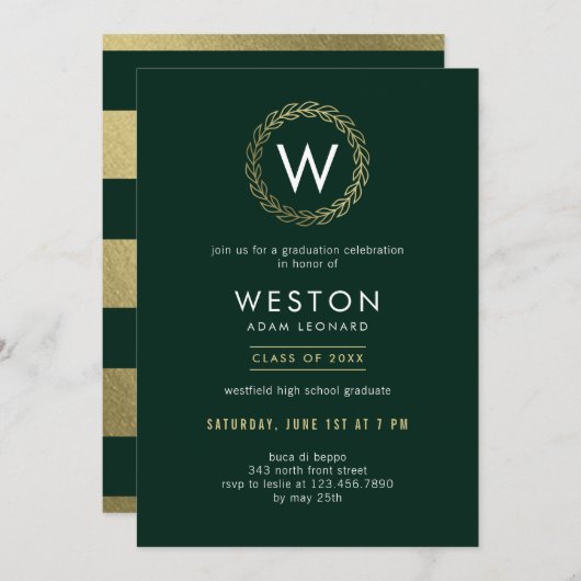 Classic Wreath EDITABLE FARBEN Abschluss laden Einladung (Vorne/Hinten)