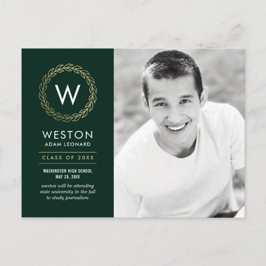 Classic Wreath EDITABLE FARBEN Abschluss Postkarte (Vorderseite)