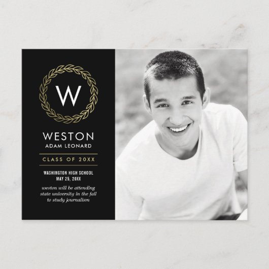 Classic Wreath EDITABLE FARBEN Abschluss Postkarte (Vorderseite)