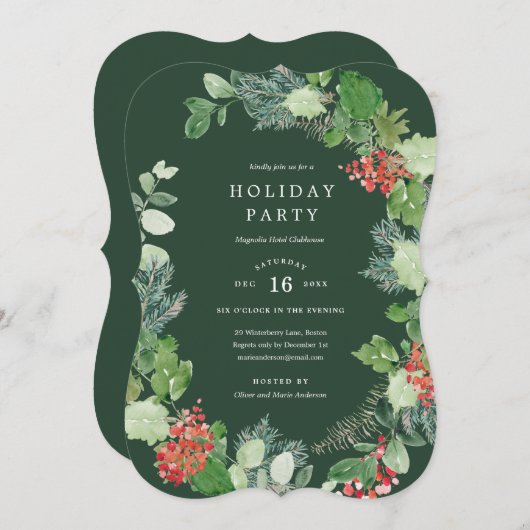 Classic Wreath Holiday Party - Einladung (Vorne/Hinten)