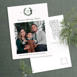 Classic Wreath Monogram Foto Holiday Postkarte