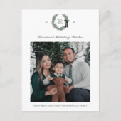 Classic Wreath Monogram Foto Holiday Postkarte (Vorderseite)