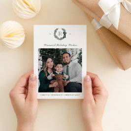 Classic Wreath Monogram Single Foto Holiday Card Einladung