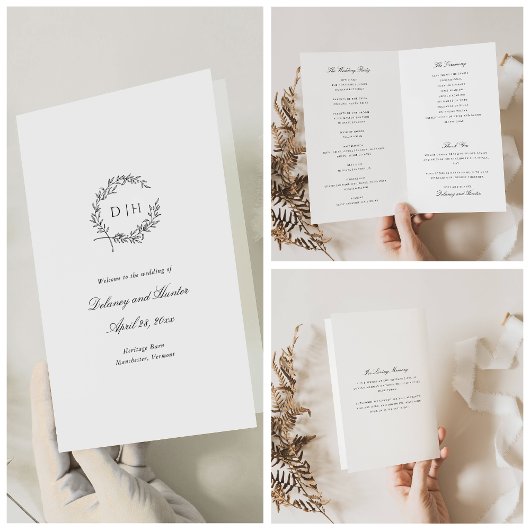 Classic Wreath Wedding Paper Program Booklet Flyer