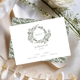 Classic Wreath White & Sage Green Elegante Hochzei RSVP Karte