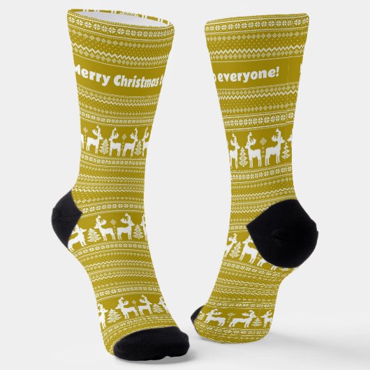 Classic yellow Christmas pattern with reindeer Socken (Gewinkelt)