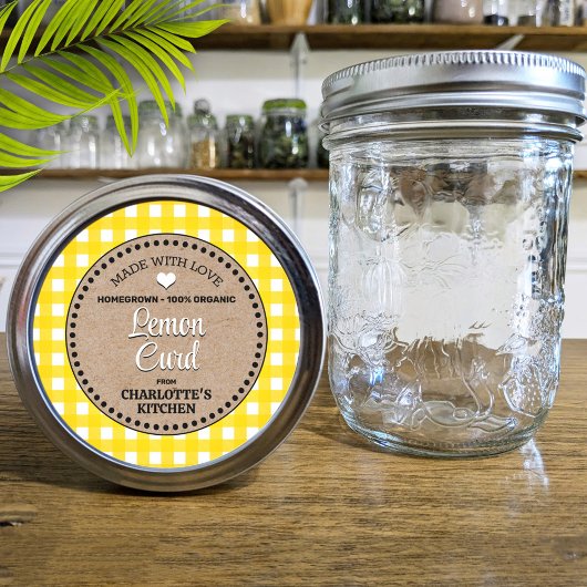 Classic Yellow Gingham Canning Jar Label Runder Aufkleber