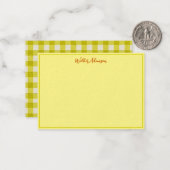 Classic Yellow Gingham Karo Kariert Name Border Mitteilungskarte (Vorderseite/Rückseite Beispiel)