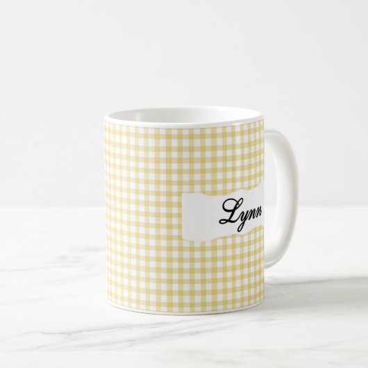 Classic Yellow Gingham Personalized Name  Kaffeetasse (VorderseiteRechts)