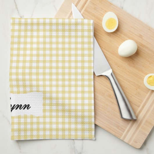 Classic Yellow & White Gingham | Personalized Name Geschirrtuch (Viertel Falte)