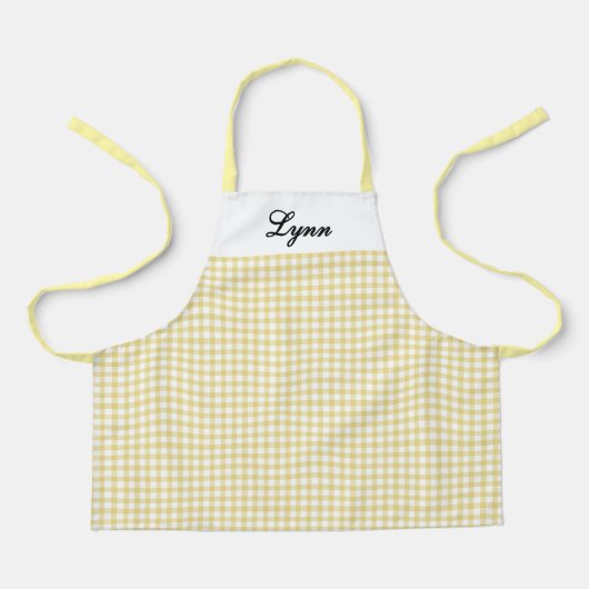 Classic Yellow & White Gingham | Personalized Name Schürze (Vorderseite)