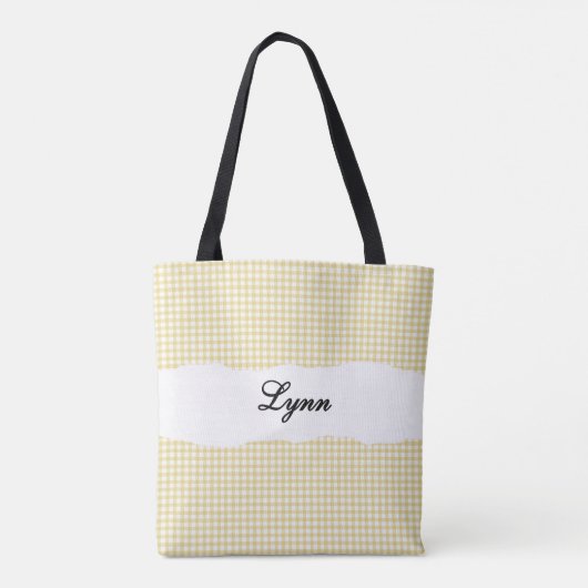 Classic Yellow & White Gingham | Personalized Name Tasche (Rückseite)