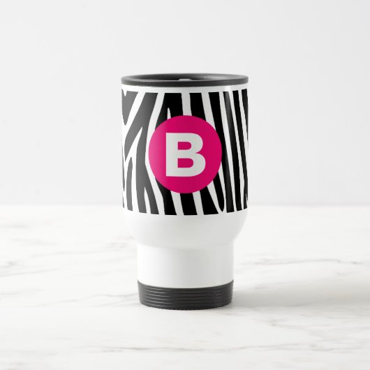 Classic Zebra Stripes Bight Pink Monogram Reisebecher (Mittel)