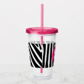 Classic Zebra Stripes Bright Pink Monogram Acryltrinkbecher (Rechts)