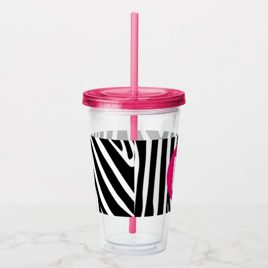Classic Zebra Stripes Bright Pink Monogram Acryltrinkbecher (Rechts)