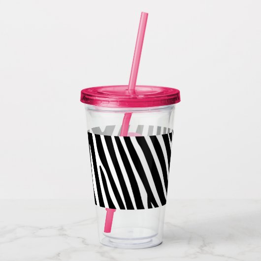 Classic Zebra Stripes Bright Pink Monogram Acryltrinkbecher (Rückseite)