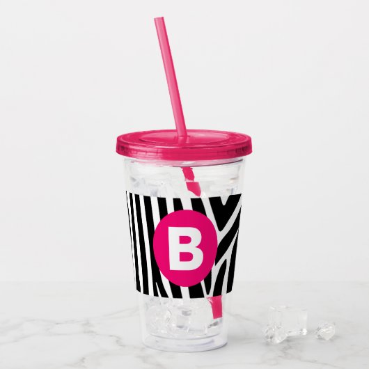 Classic Zebra Stripes Bright Pink Monogram Acryltrinkbecher (Vorderseite Ice)