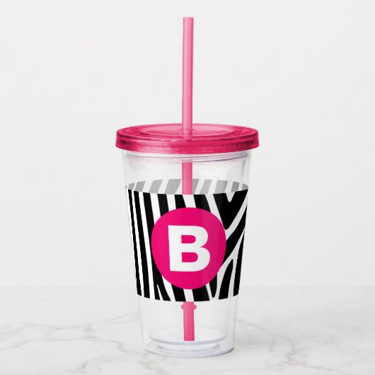 Classic Zebra Stripes Bright Pink Monogram Acryltrinkbecher (Vorderseite)