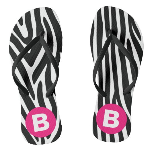 Classic Zebra Stripes Bright Pink Monogram Badesandalen (Fußbett)