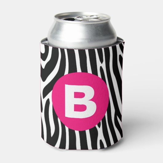 Classic Zebra Stripes Bright Pink Monogram Dosenkühler (Kanne Vorderseite)