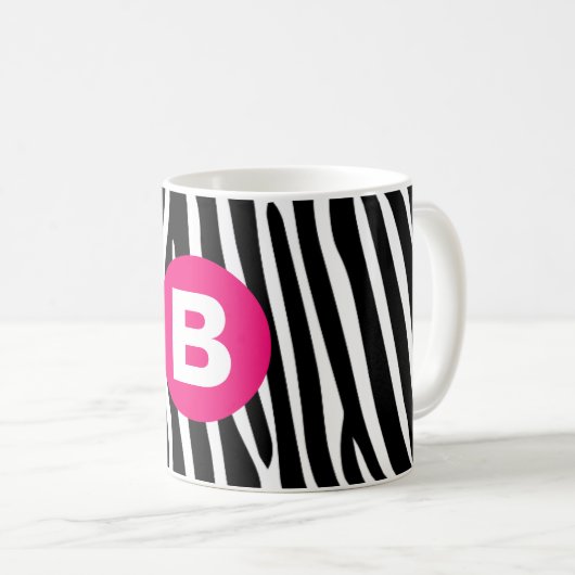 Classic Zebra Stripes Bright Pink Monogram Kaffeetasse (VorderseiteRechts)