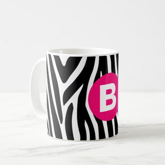 Classic Zebra Stripes Bright Pink Monogram Kaffeetasse (Vorderseite Links)