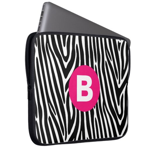 Classic Zebra Stripes Bright Pink Monogram Laptopschutzhülle (Vorne Rechts)