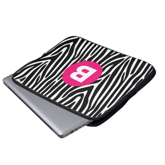 Classic Zebra Stripes Bright Pink Monogram Laptopschutzhülle (Vorne Knopf)