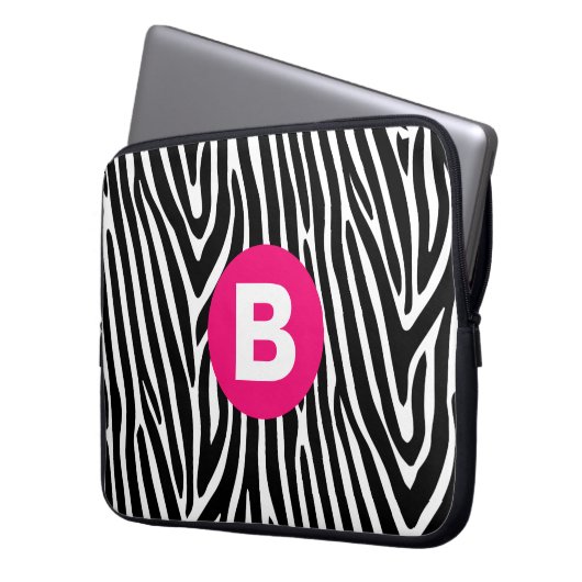 Classic Zebra Stripes Bright Pink Monogram Laptopschutzhülle (Vorderseite Links)
