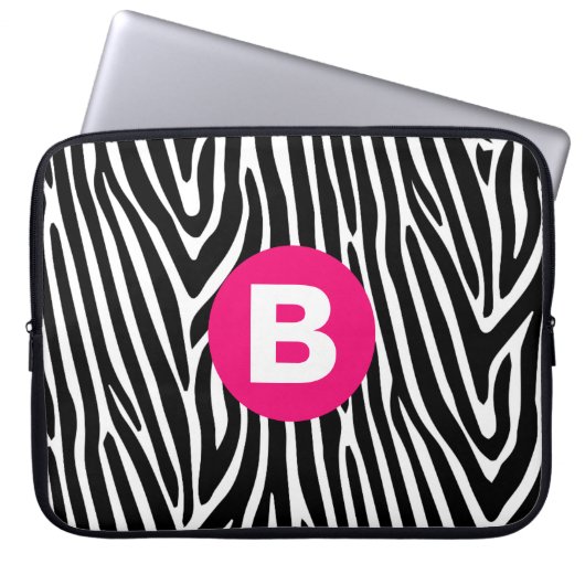 Classic Zebra Stripes Bright Pink Monogram Laptopschutzhülle (Vorderseite)