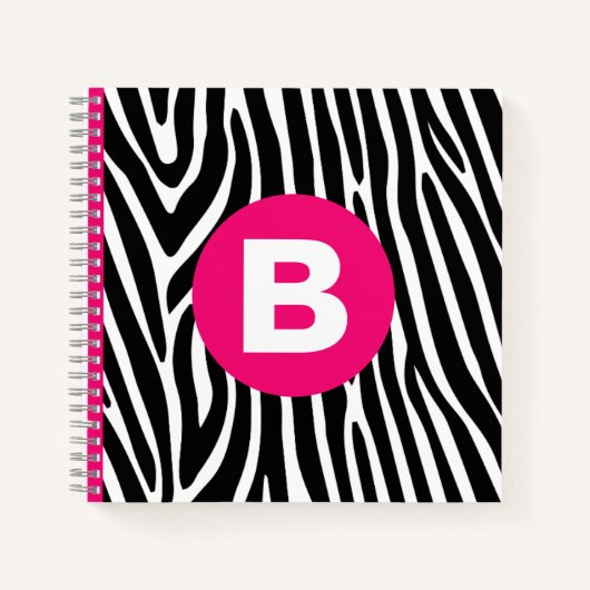 Classic Zebra Stripes Bright Pink Monogram Notizblock (Vorderseite)