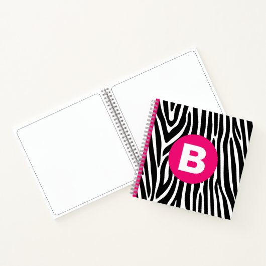 Classic Zebra Stripes Bright Pink Monogram Notizblock (Innenseite)