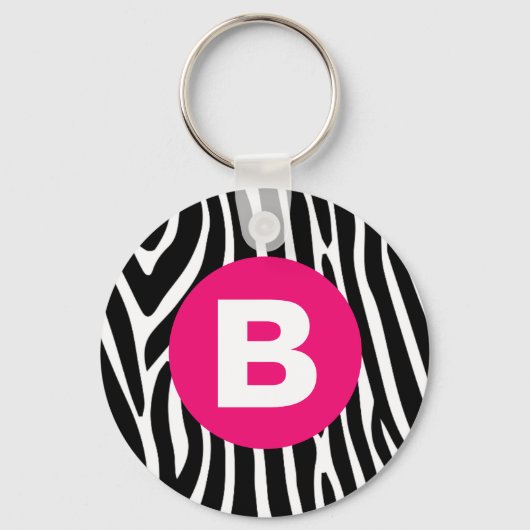 Classic Zebra Stripes Bright Pink Monogram Schlüsselanhänger (Vorderseite)