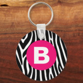 Classic Zebra Stripes Bright Pink Monogram Schlüsselanhänger (Rückseite)
