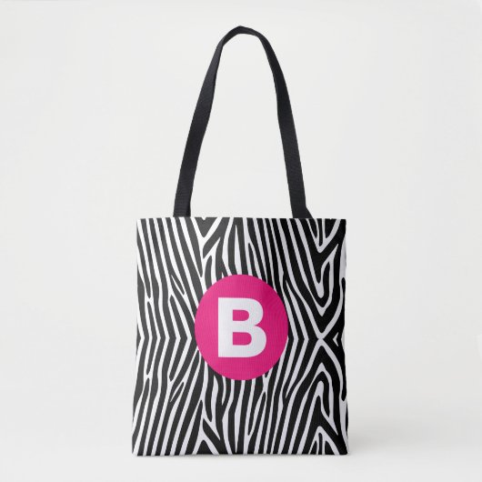Classic Zebra Stripes Bright Pink Monogram Tasche (Vorderseite)