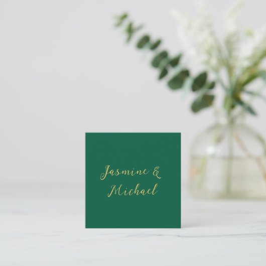 Classical Calligraphy Couple Names Green & Gold Begleitkarte (Stehend Vorderseite)